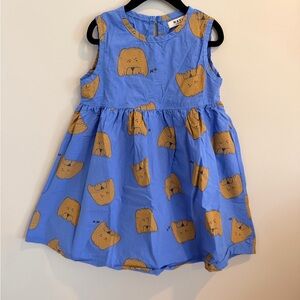 Cobalt Blue and Brown Dog Graphic Print Kids Dress
